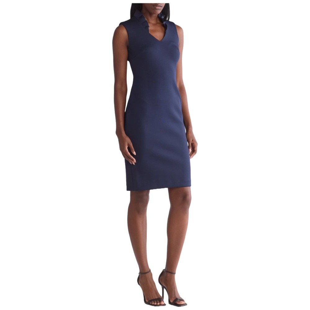 NWT Calvin Klein Ruffle Neck Neoprene Sheath Dress